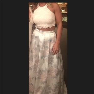 2 piece Blush pink and floral skirt formal dress
